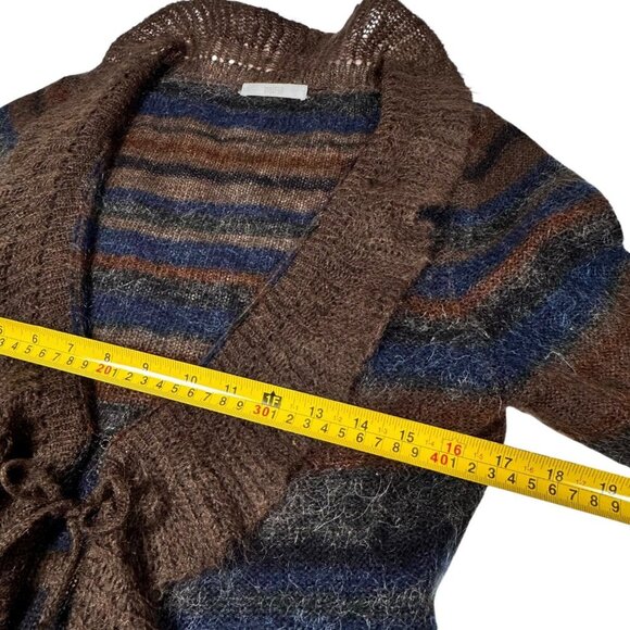 Y2K 90s Mohair Cardigan Sz.M Striped Ruffle Brown Whimsigoth Fairy Grunge Boho - Picture 7 of 14